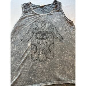 American Age Hamsa Gray Graphic Print Sleeveless Round Neck Women's Tank Top S